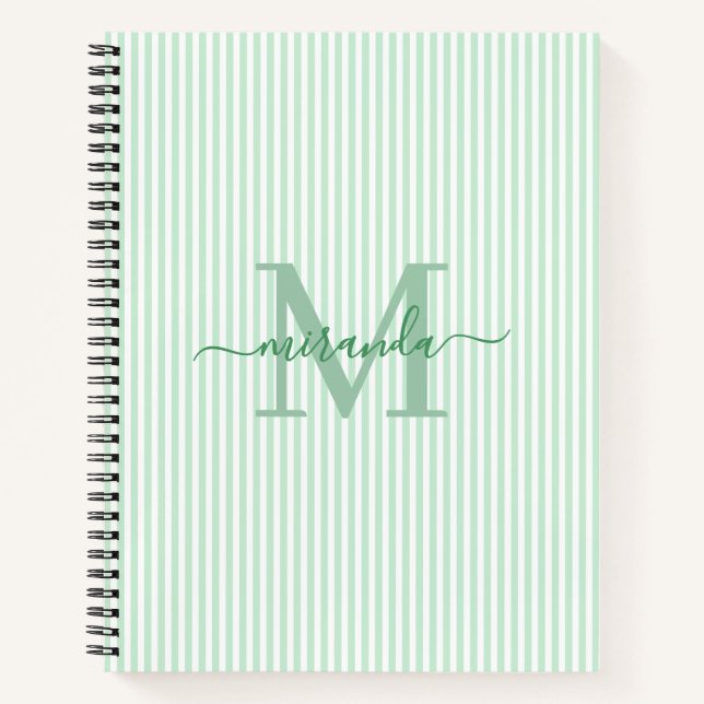 Cahier personnalisé avec monogramme et rayures ver (Devant)