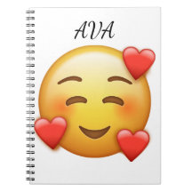 Cahier personnalisé avec nom et emojis de cœurs