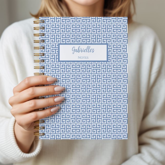 Cahier personnalisé bleu à clé grecque (Greek Key Spiral Notebook)