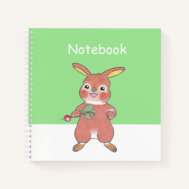 Cahier personnalisé carré Lapin mignon affamé (Devant)