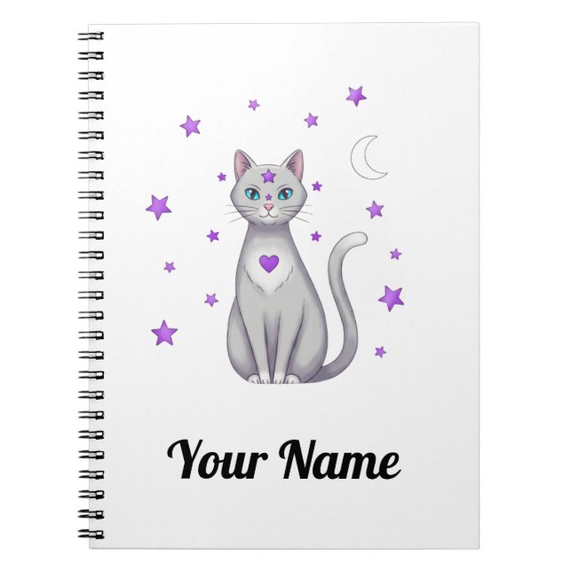 Cahier personnalisé chat gris mystique (Devant)