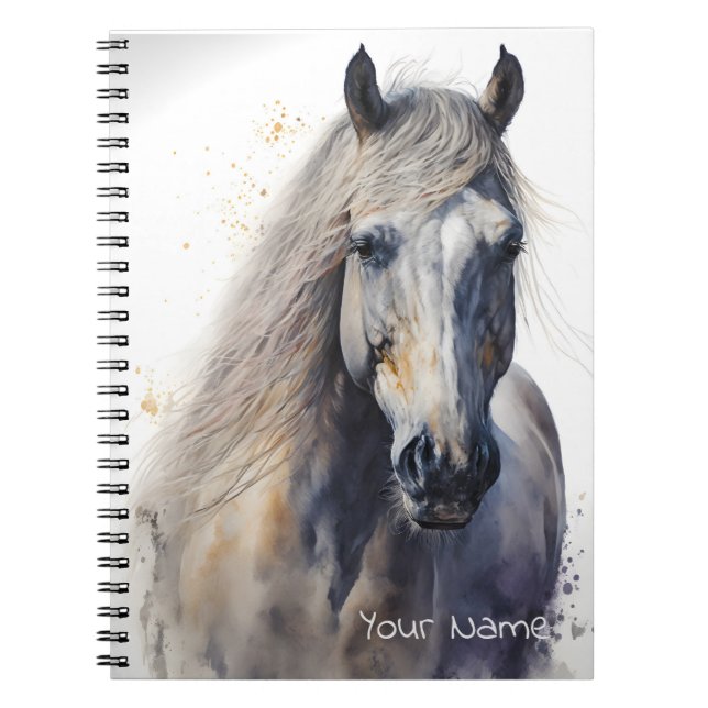 Cahier personnalisé Cheval blanc aquarelle (Devant)