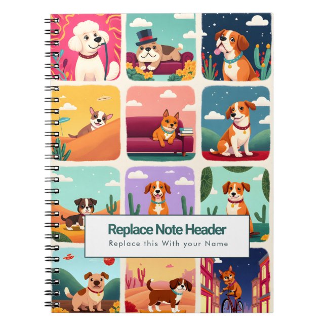 Cahier Personnalisé Chiens Colorés Mignons (Devant)