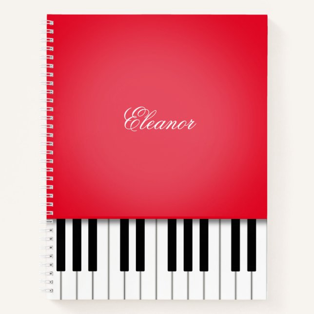 Cahier personnalisé clavier de piano rouge (Devant)
