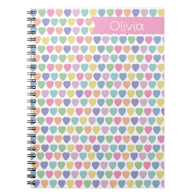 Cahier Personnalisé Cœurs Pastel – Nom Personnalis (Devant)