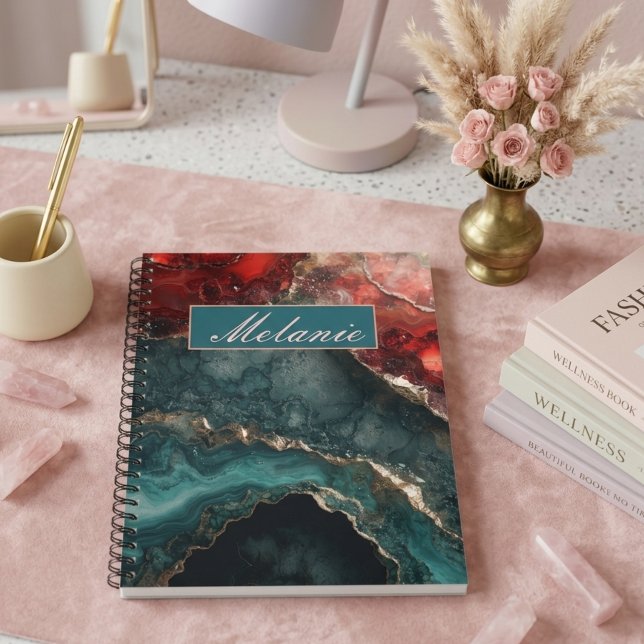 Cahier personnalisé cristal rouge sarcelle doré (Créateur téléchargé)
