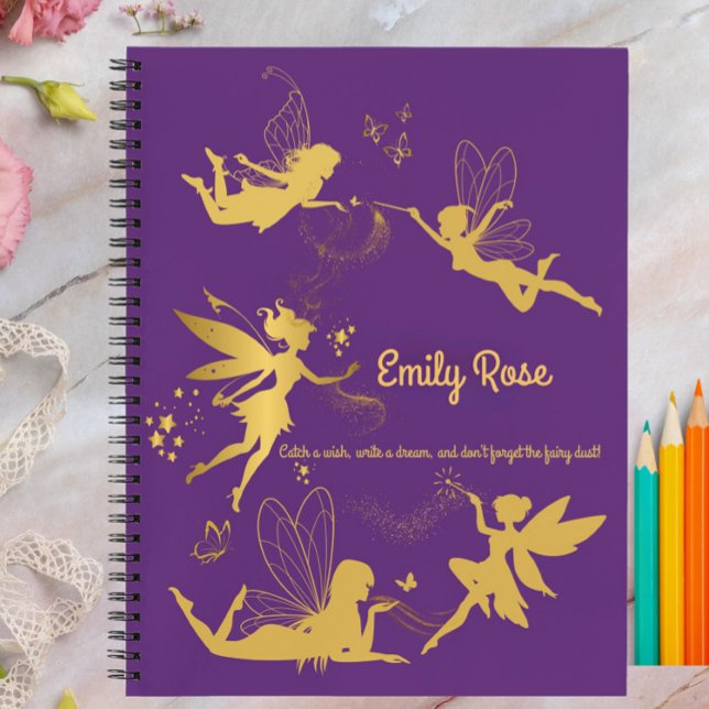 Cahier personnalisé d'écriture et de dessin de la  (Personalized Purple Fairy Journal – Custom Name Notebook for Girls with Magical Quote

)
