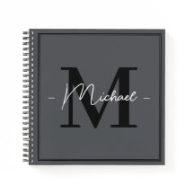 Cahier personnalisé élégant gris charbon initiale