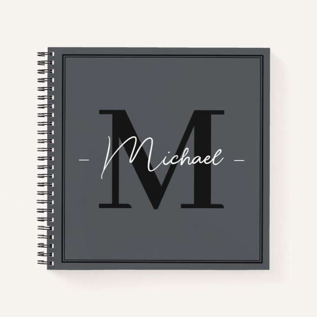 Cahier personnalisé élégant gris charbon initiale  (Devant)