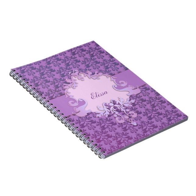 Cahier personnalisé éléphant damassé violet (Côté Droit)