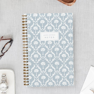 Cahier personnalisé en damas de palme Brume bleu