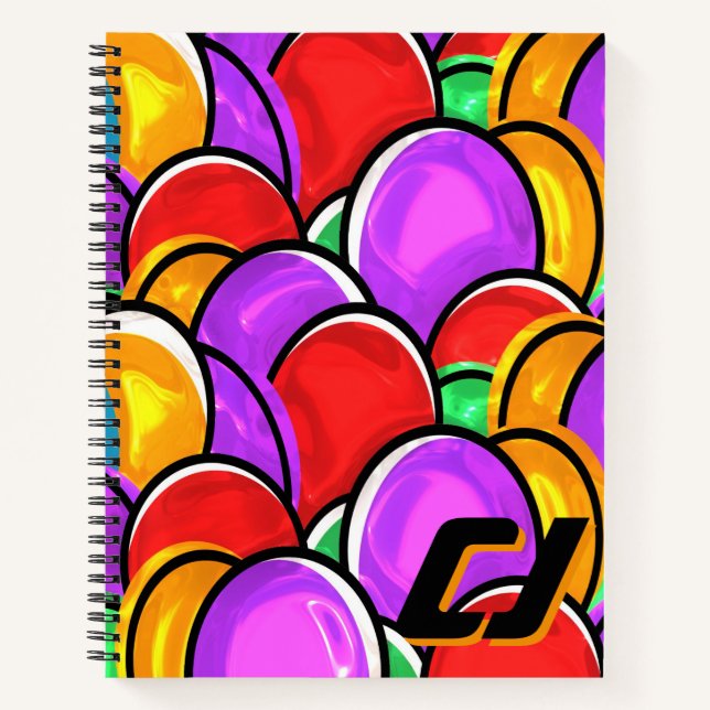 Cahier personnalisé en monogramme Bold Retro Wavy  (Devant)