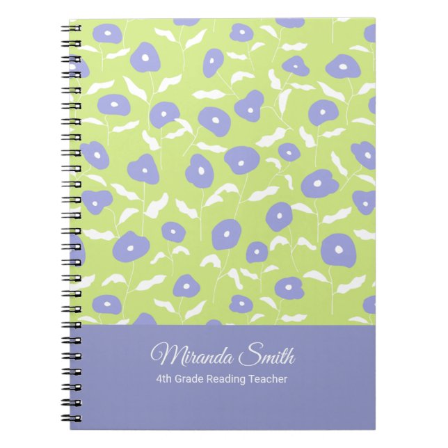 Cahier personnalisé floral bleu et vert moderne (Devant)