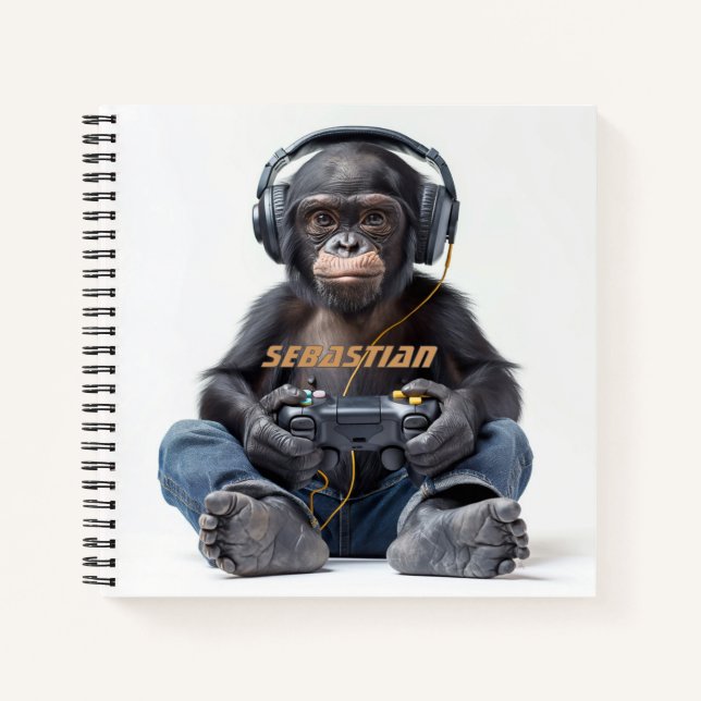 Cahier Personnalisé Gamer Chimp pour Enfants (Devant)