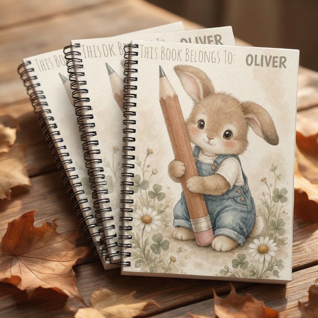 Cahier personnalisé Lapin Journal scolaire (Personalized Bunny this book belong to for  boys)