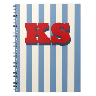 Cahier personnalisé monogramme rayure bleue, Initi