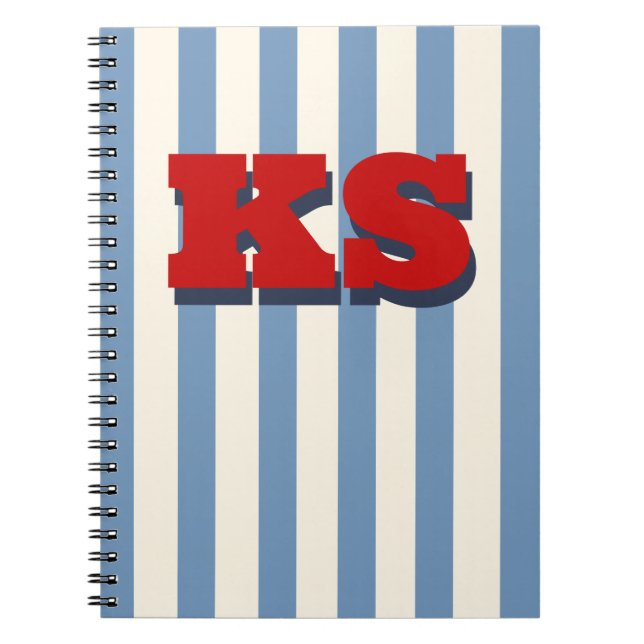 Cahier personnalisé monogramme rayure bleue, Initi (Devant)