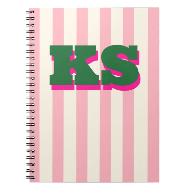 Cahier personnalisé Monogramme Rayure rose, Initia (Devant)