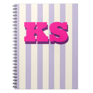 Cahier personnalisé monogramme rayure violette ini