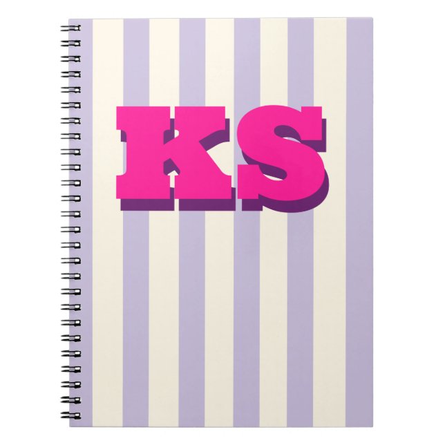 Cahier personnalisé monogramme rayure violette ini (Devant)