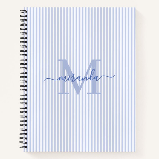 Cahier personnalisé monogramme rayures bleues et b (Devant)