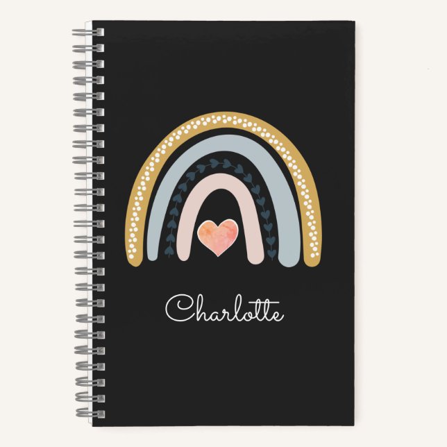 Cahier personnalisé noir enfant arc-en-ciel aquare (Recto)