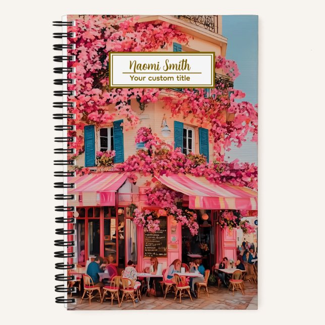 Cahier personnalisé nom/titre – Café Fleur Rose  (Recto)