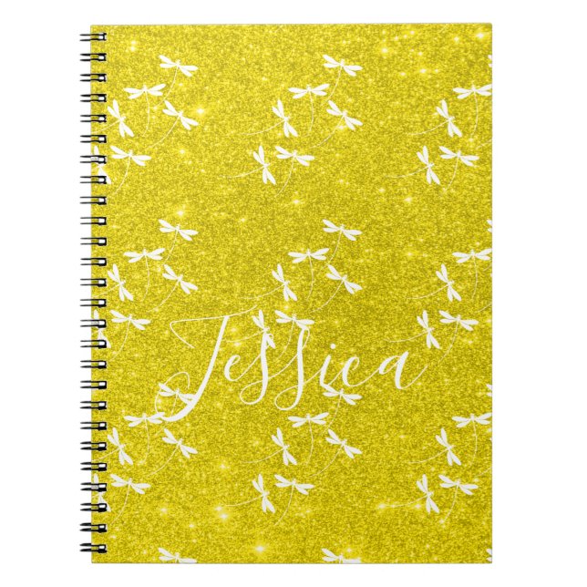Cahier personnalisé paillettes et libellules (Devant)
