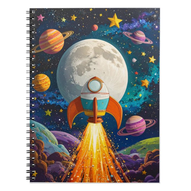 Cahier personnalisé pour enfants Fusée & Espace –  (Devant)