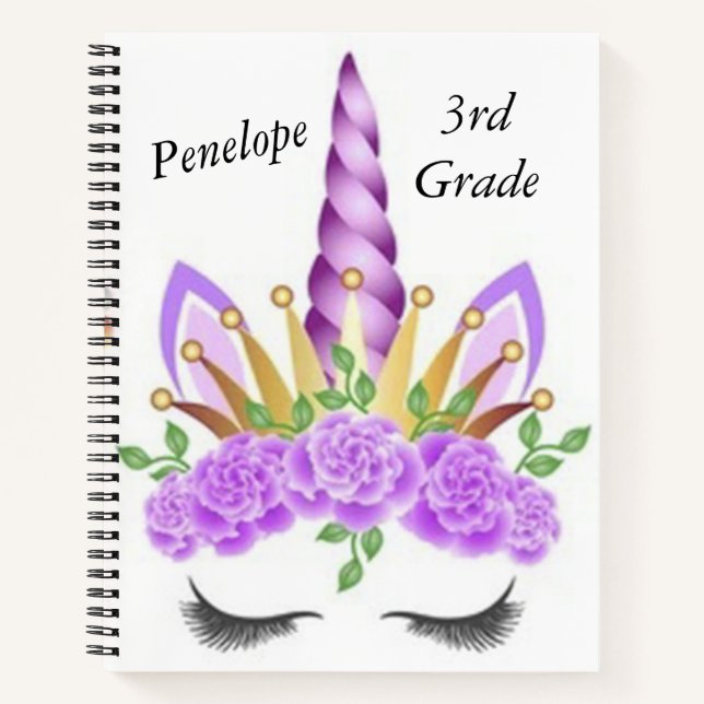 Cahier personnalisé pour enfants Licorne (Devant)