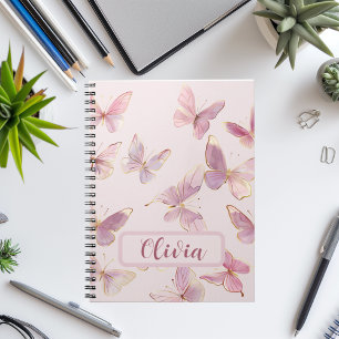 Cahier personnalisé pour enfants Papillon Rose