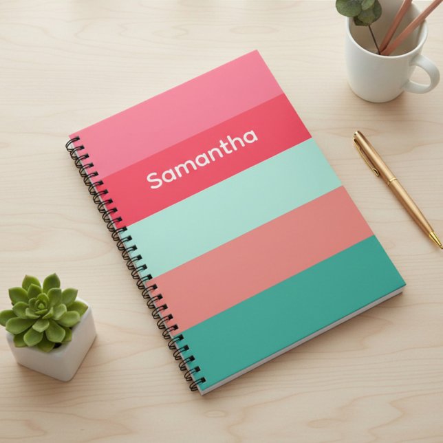 Cahier personnalisé rayé avec blocs de couleur ros (Créateur téléchargé)