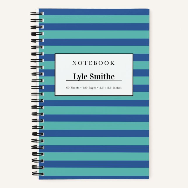 Cahier personnalisé rayé bleu et sarcelle (Recto)