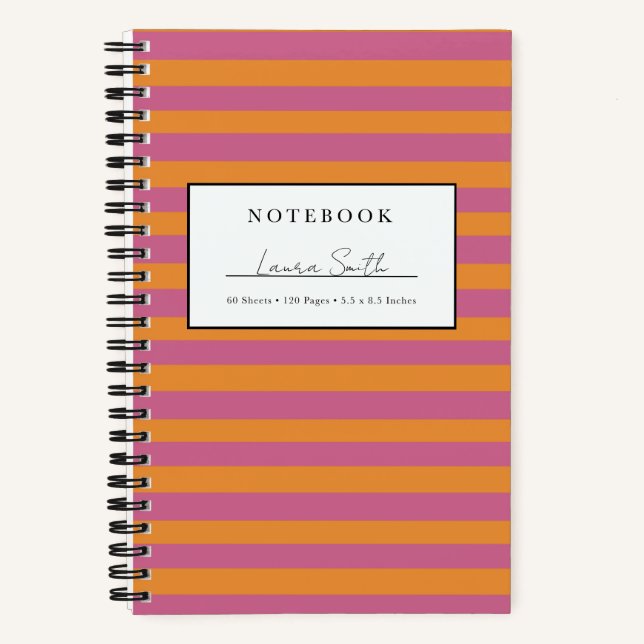Cahier personnalisé rayé orange et rose (Recto)