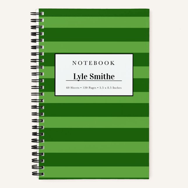 Cahier personnalisé rayé vert citron et foncé (Recto)