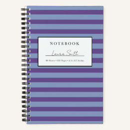 Cahier personnalisé rayé violet et bleu pervenche