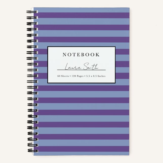 Cahier personnalisé rayé violet et bleu pervenche (Recto)