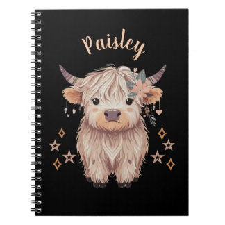 Cahier personnalisé vache des Highlands mignon noi