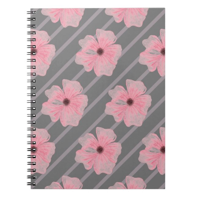 Cahier photo à spirale Fleurs roses et rayures (Devant)