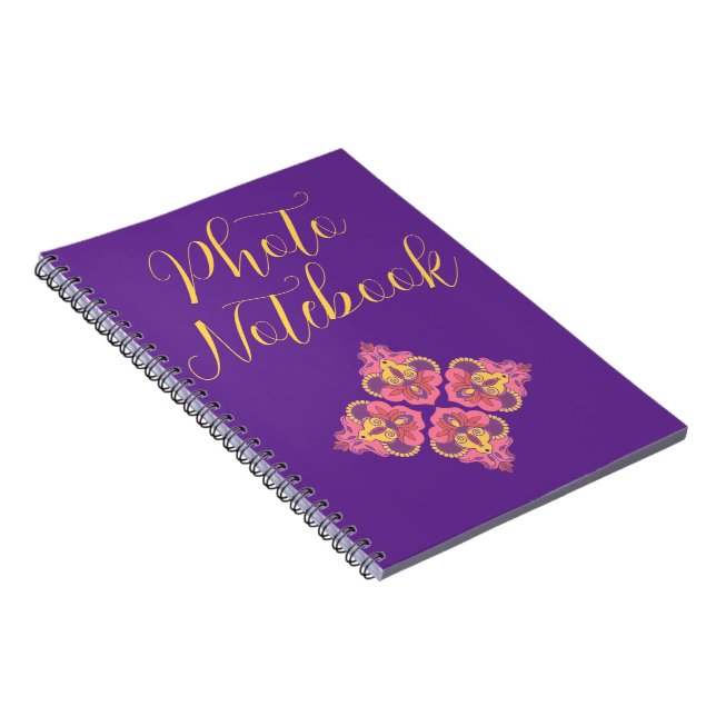 Cahier photo à spirale violet avec fleurs (Côté Droit)