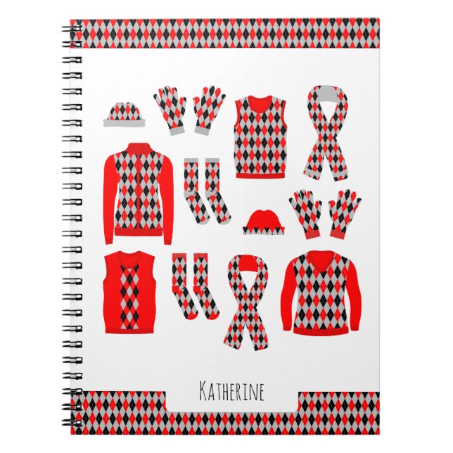 Cahier Photo d'objets à motif Argyle Rouge (Devant)