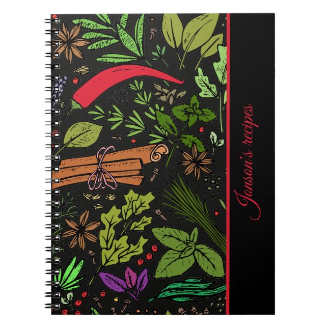 Cahier photo en spirale cuisine motif épices noir (Devant)