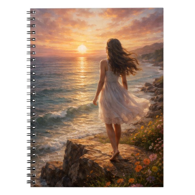 Cahier photo spirale esthétique d'océan au coucher (Devant)