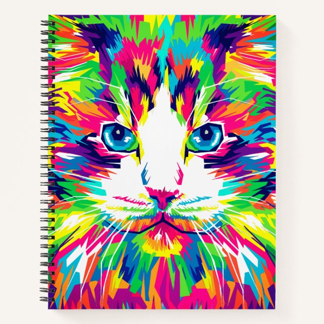 Cahier Pop Art Chat Rebelle Arc-en-Ciel (Devant)