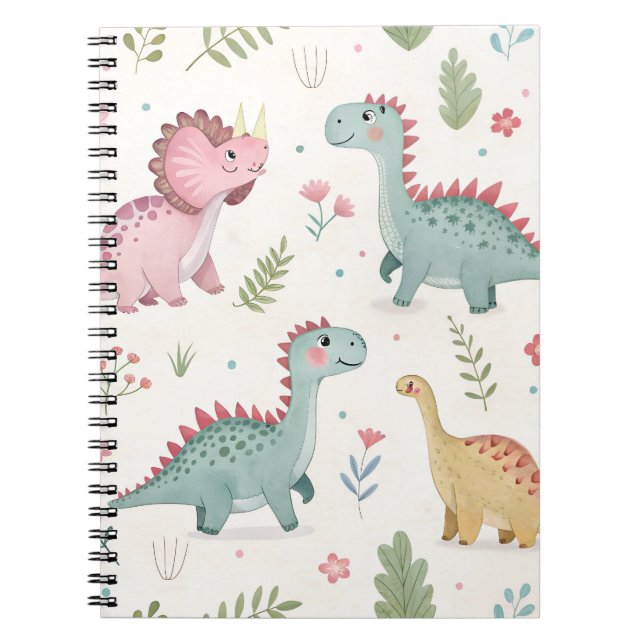 Cahier pour enfants avec dinosaures à l'aquarelle  (Devant)