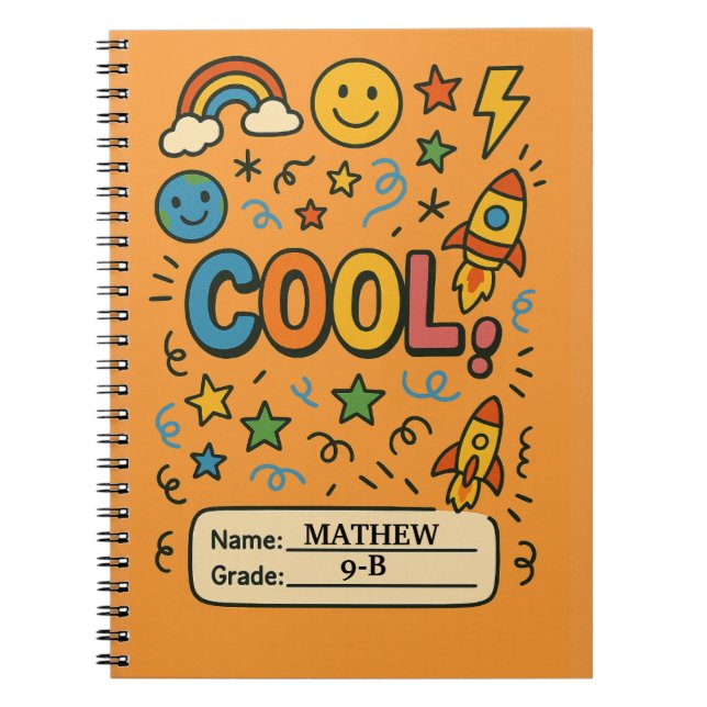Cahier pour les enfants cools – Nom et niveau pers (Devant)