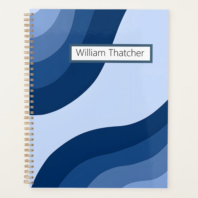 Cahier Rétro Vagues Bleu Nom Personnalisé (Devant)