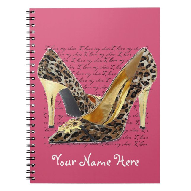 Cahier rose personnalisé avec talons de guépard –  (Devant)