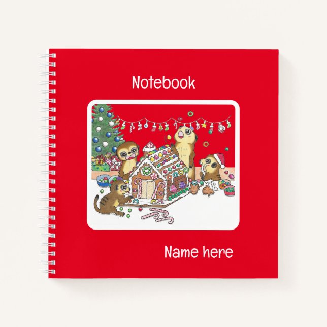Cahier rouge personnalisé aux suricates mignons (Devant)