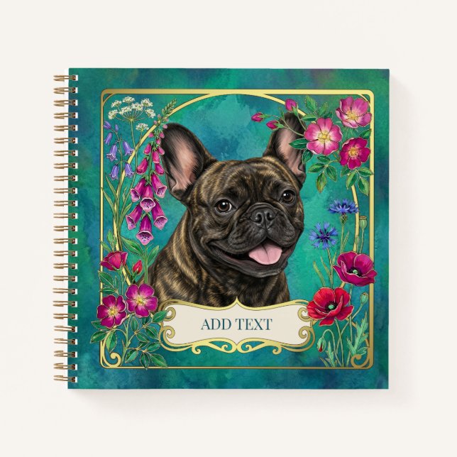 Cahier sarcelle floral botanique Bouledogue frança (Devant)